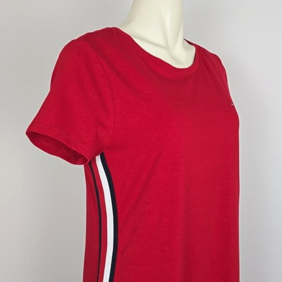 Tommy Hilfiger Women's Red Short Sleeve Casual Dress Side Stripes Crew Neck Sz M - Picture 3 of 11